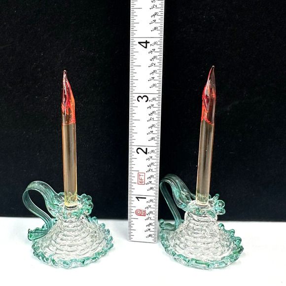 Vintage Spun Glass Christmas Tree & Candle Sticks Hand Blown Green Red Accents - Picture 6 of 9